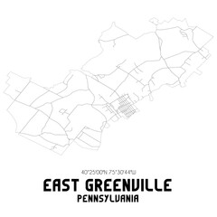 East Greenville Pennsylvania. US street map with black and white lines.