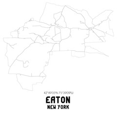 Eaton New York. US street map with black and white lines.