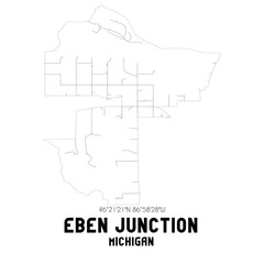 Eben Junction Michigan. US street map with black and white lines.