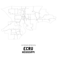 Ecru Mississippi. US street map with black and white lines.