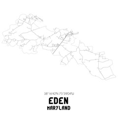 Eden Maryland. US street map with black and white lines.
