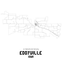 Eddyville Iowa. US street map with black and white lines.