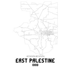 East Palestine Ohio. US street map with black and white lines.