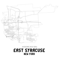 East Syracuse New York. US street map with black and white lines.