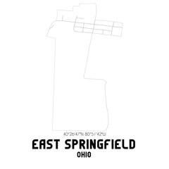 East Springfield Ohio. US street map with black and white lines.