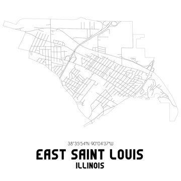 East Saint Louis Illinois. US street map with black and white lines.
