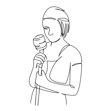 singer holding microphone single line art clip art preview