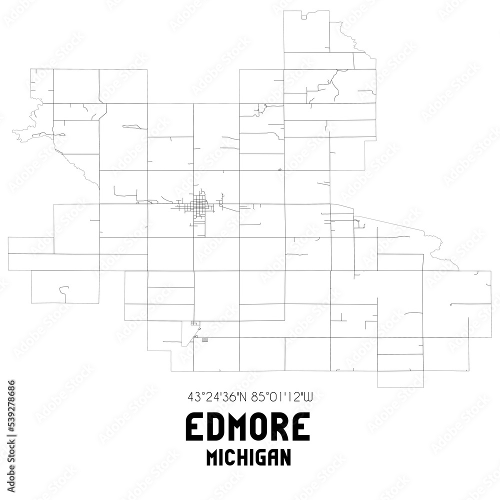 Wall mural Edmore Michigan. US street map with black and white lines.