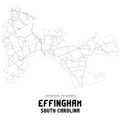 Effingham South Carolina. US street map with black and white lines.