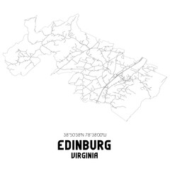 Edinburg Virginia. US street map with black and white lines.