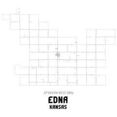 Edna Kansas. US street map with black and white lines.