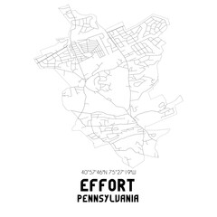 Effort Pennsylvania. US street map with black and white lines.