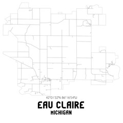 Eau Claire Michigan. US street map with black and white lines.