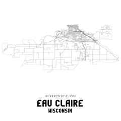 Eau Claire Wisconsin. US street map with black and white lines.