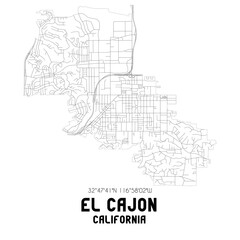 El Cajon California. US street map with black and white lines.