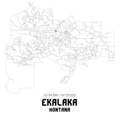 Fototapeta na wymiar Ekalaka Montana. US street map with black and white lines.