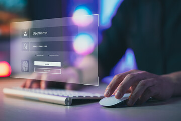 Cyber security and data protection. Businessman using laptop computer protecting business data with virtual network connection. IT specialist work on computer data protection of cyber security.