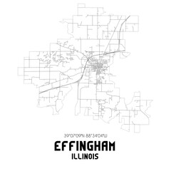 Effingham Illinois. US street map with black and white lines.