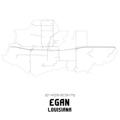 Egan Louisiana. US street map with black and white lines.