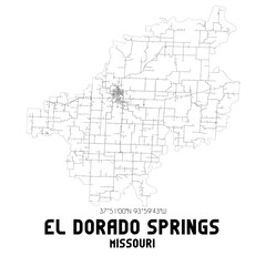 El Dorado Springs Missouri. US street map with black and white lines.