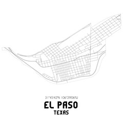 El Paso Texas. US street map with black and white lines.