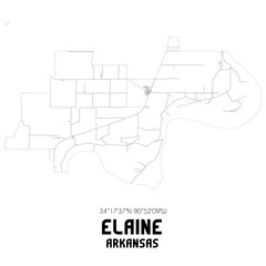 Elaine Arkansas. US street map with black and white lines.