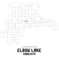 Elbow Lake Minnesota. US street map with black and white lines.