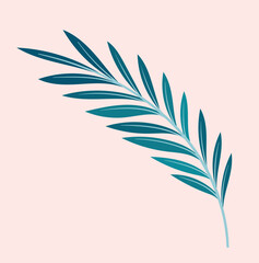 Tropic leaf pattern. Green branch on pink background. Graphic element for website, sticker for social networks and instant messengers. Minimalistic and aesthetic logo. Cartoon flat vector illustration