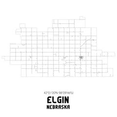 Elgin Nebraska. US street map with black and white lines.