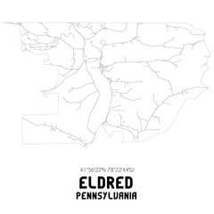 Eldred Pennsylvania. US street map with black and white lines.