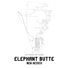 Elephant Butte New Mexico. US street map with black and white lines.