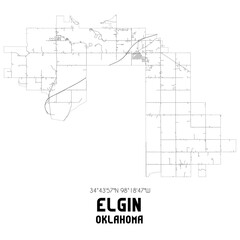 Elgin Oklahoma. US street map with black and white lines.