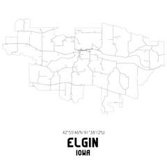 Elgin Iowa. US street map with black and white lines.