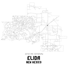 Elida New Mexico. US street map with black and white lines.