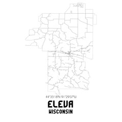Eleva Wisconsin. US street map with black and white lines.