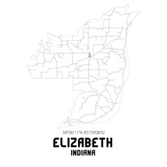 Elizabeth Indiana. US street map with black and white lines.