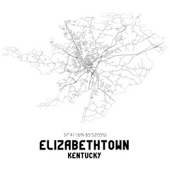 Elizabethtown Kentucky. US street map with black and white lines.