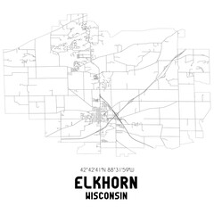 Elkhorn Wisconsin. US street map with black and white lines.