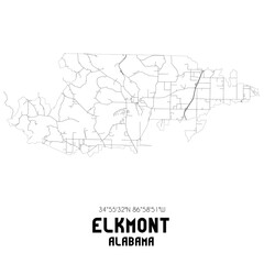 Elkmont Alabama. US street map with black and white lines.