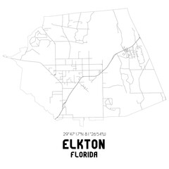 Elkton Florida. US street map with black and white lines.