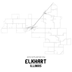 Elkhart Illinois. US street map with black and white lines.