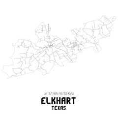 Elkhart Texas. US street map with black and white lines.