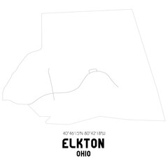 Elkton Ohio. US street map with black and white lines.