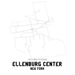 Ellenburg Center New York. US street map with black and white lines.