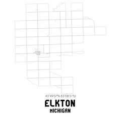 Elkton Michigan. US street map with black and white lines.