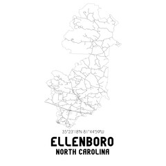 Ellenboro North Carolina. US street map with black and white lines.