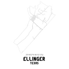 Ellinger Texas. US street map with black and white lines.