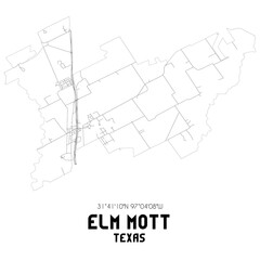 Elm Mott Texas. US street map with black and white lines.