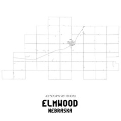 Elmwood Nebraska. US street map with black and white lines.