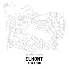 Elmont New York. US street map with black and white lines.